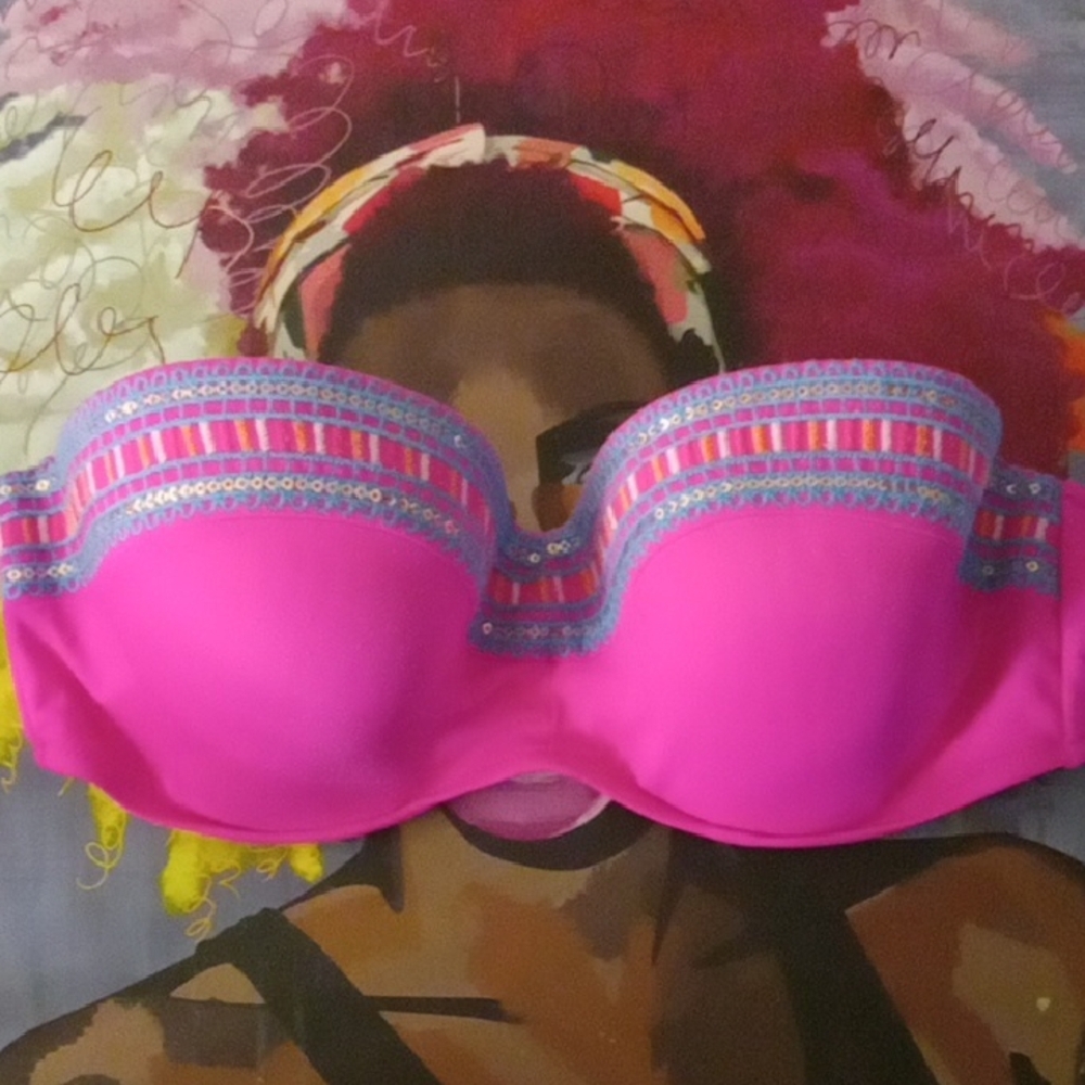 Shade & Shore Pink and Blue One Piece Swimsuit with Decorative Trim